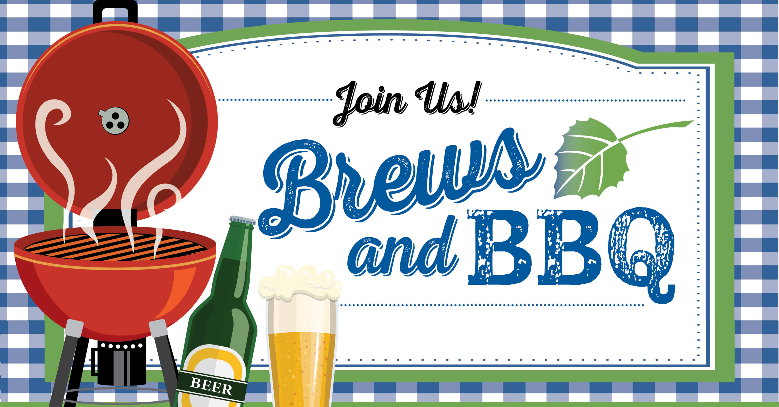 Brews and BBQ invitation with grill and beer